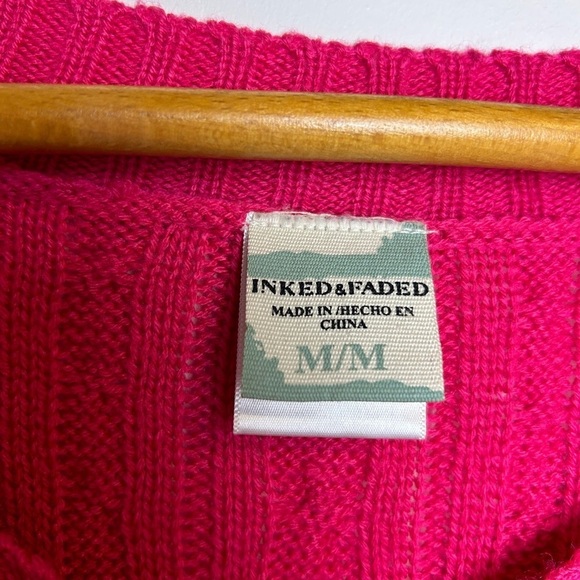 Inked & Faded Y2K Cable Knit Babydoll Pink women’s Size M V-Neck Old money VTG - Picture 6 of 10